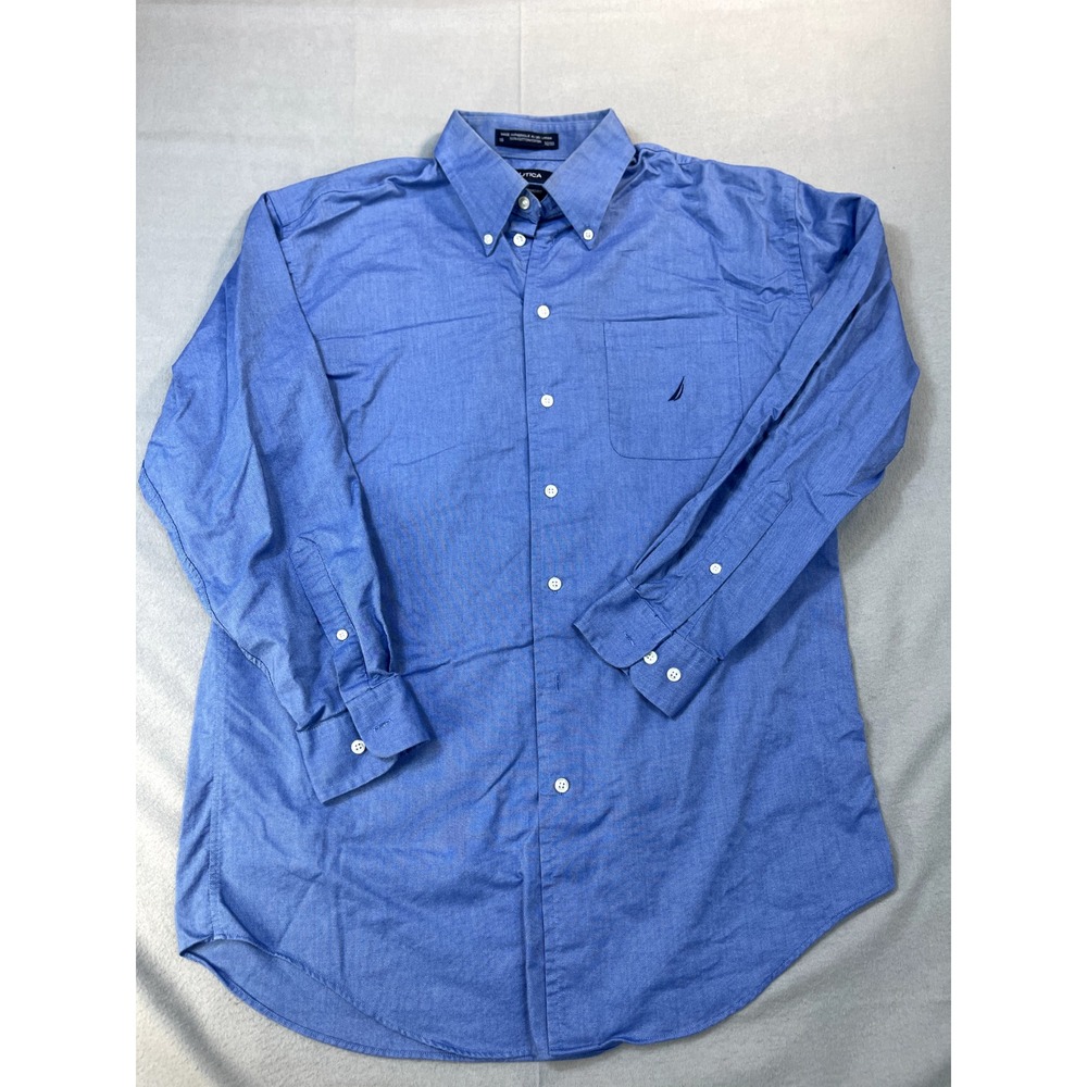 Nautica Shirt 16 Mens Blue Oxford Button Up Long Sleeve
